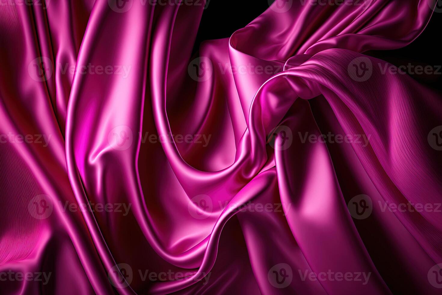 , Flowing satin fabric texture in magenta color. Glossy silk banner, velvet material, 3D effect, modern macro photorealistic abstract background illustration. photo