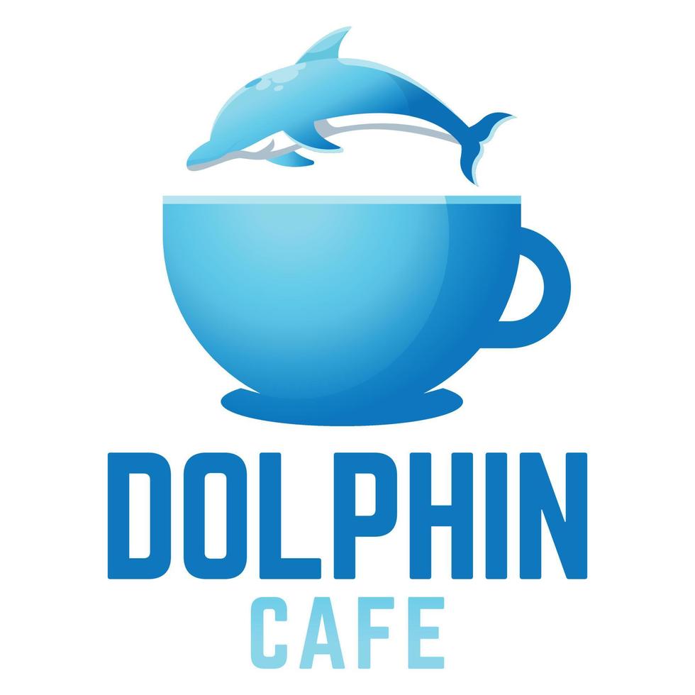 moderno plano diseño sencillo minimalista delfín café logo icono diseño modelo vector con moderno ilustración concepto estilo para cafetería, café comercio, restaurante, insignia, emblema y etiqueta