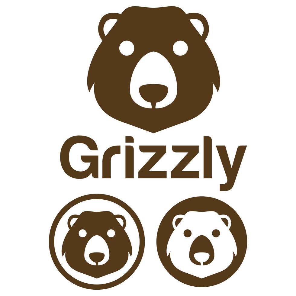 Cute Kawaii head grizzly bear Mascot Cartoon Logo Design Icon Illustration Character vector art. for every category of business, company, brand like pet shop, product, label, team, badge, label
