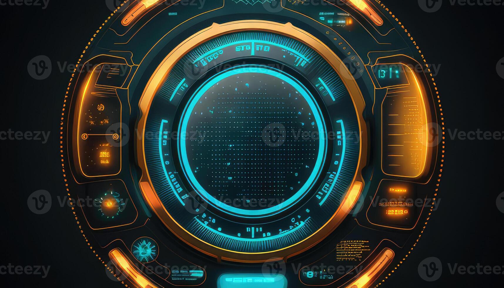 Futuristic circle HUD, GUI, user interface interface screen design. Created with photo