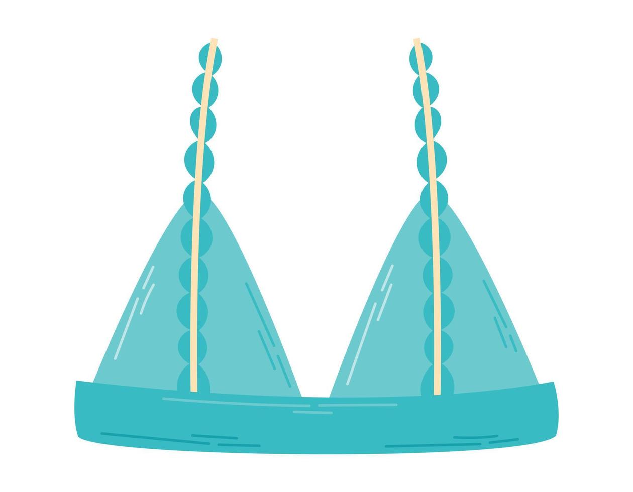 Blue cute women bra or bikini with ruffles. Vector isolated cartoon illustration.