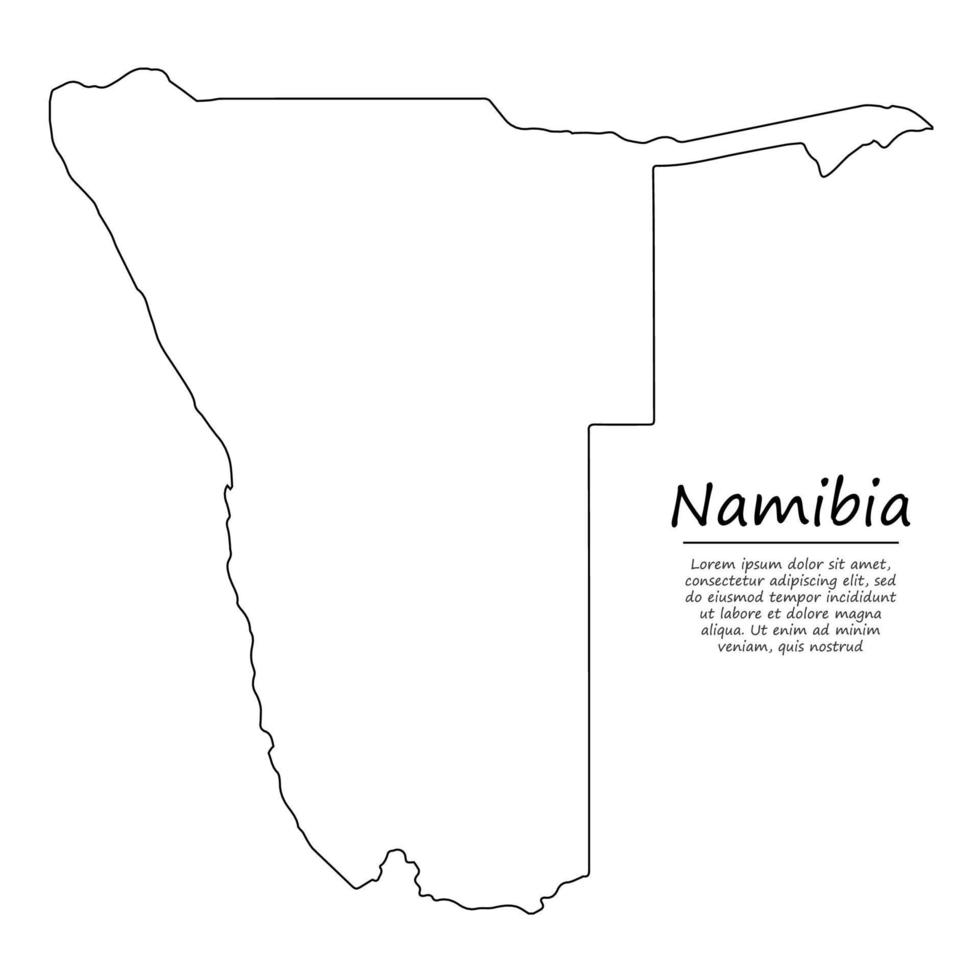 Simple outline map of Namibia, silhouette in sketch line style vector