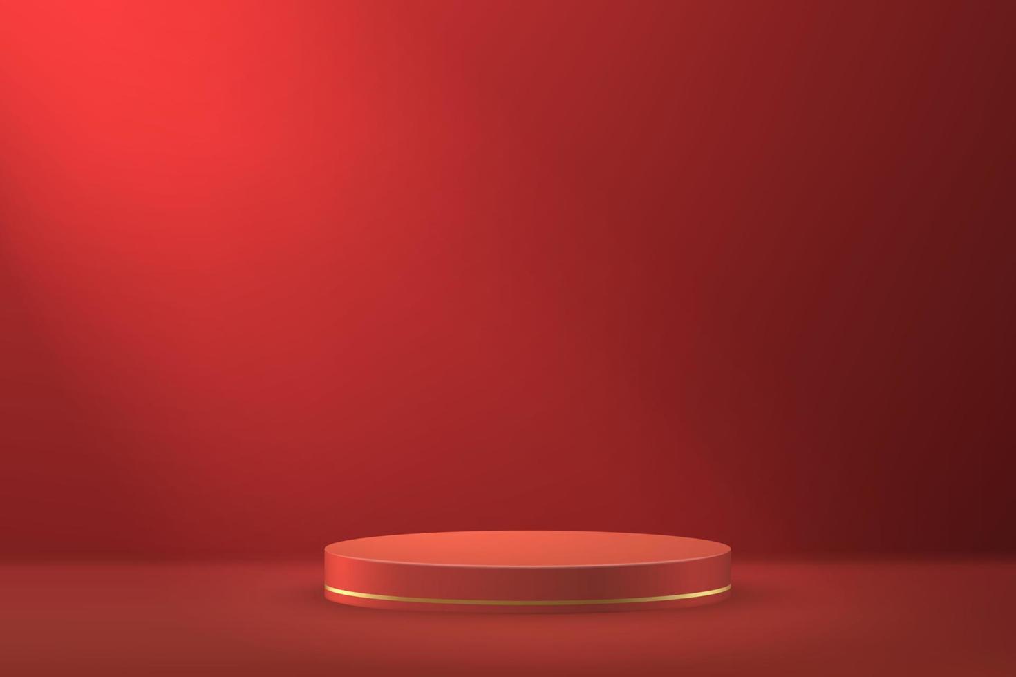 3d realistic podium or pedestal on red luxury background. vector