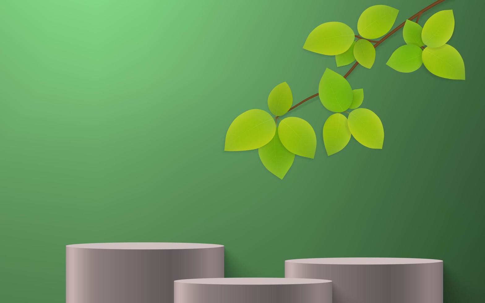 3d realistic podium or pedestal on green background vector