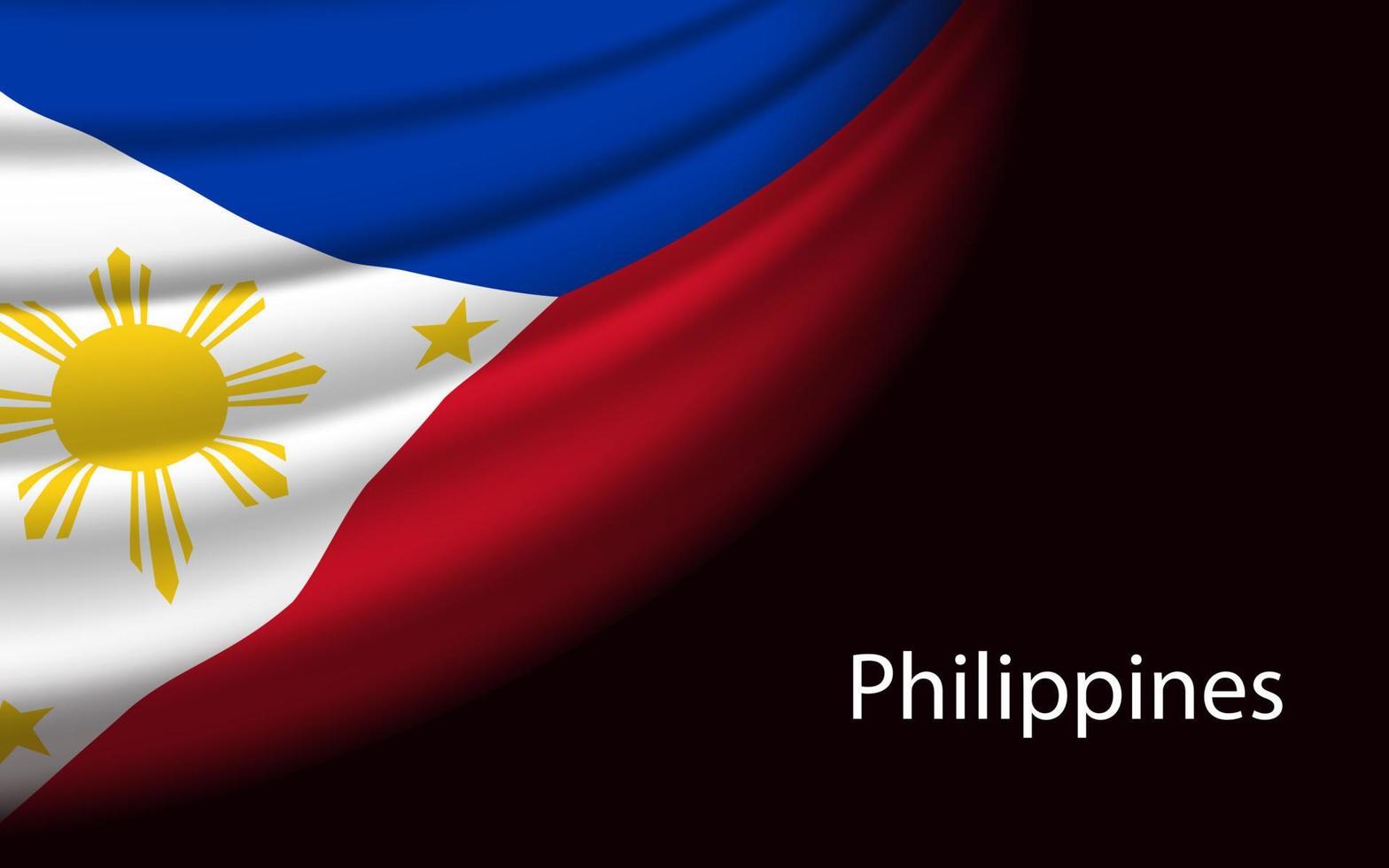 Wave flag of Philippines on dark background. Banner or ribbon ve vector