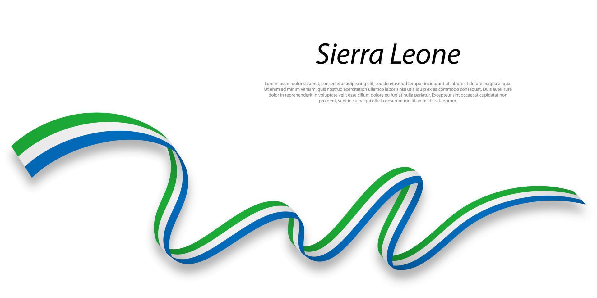 Waving ribbon or banner with flag of Sierra Leone. vector