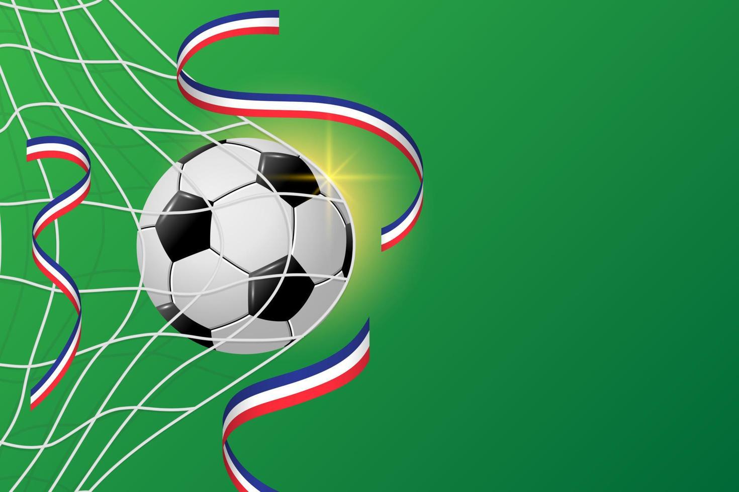 3d realistic soccer ball in goal net with ribbon vector