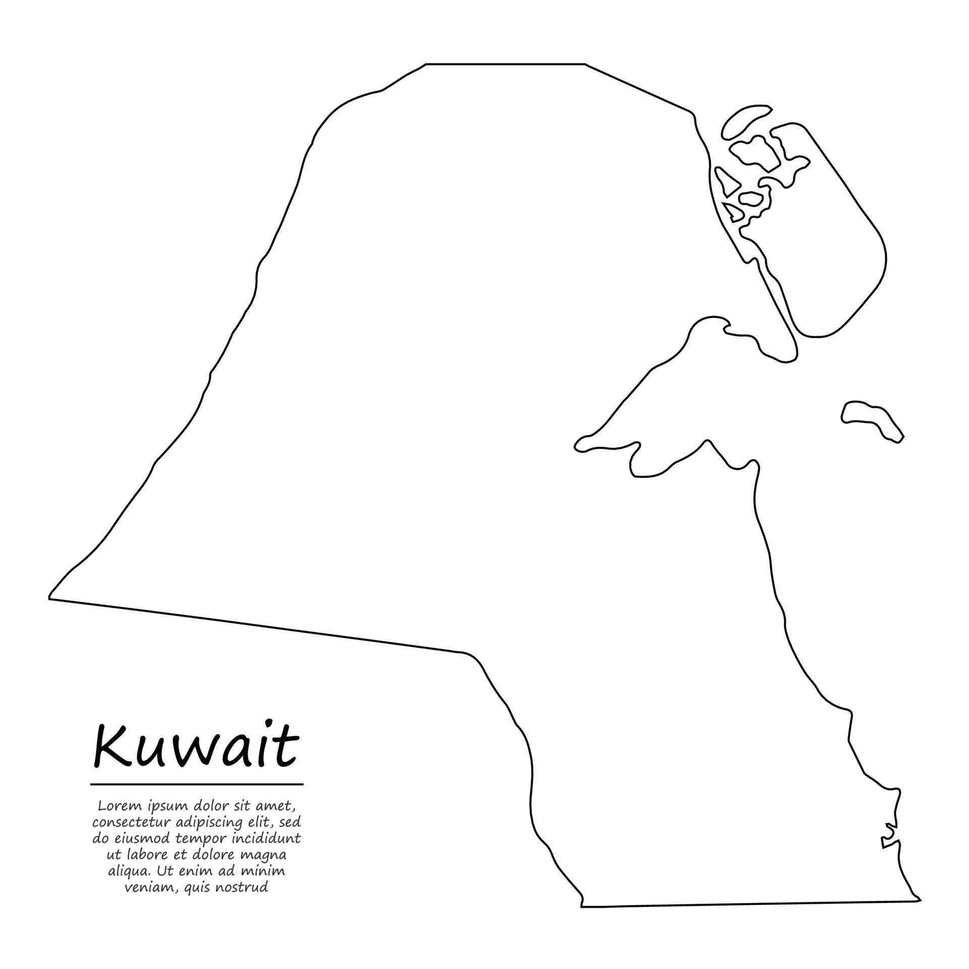 Simple outline map of Kuwait, in sketch line style 21798087 Vector Art