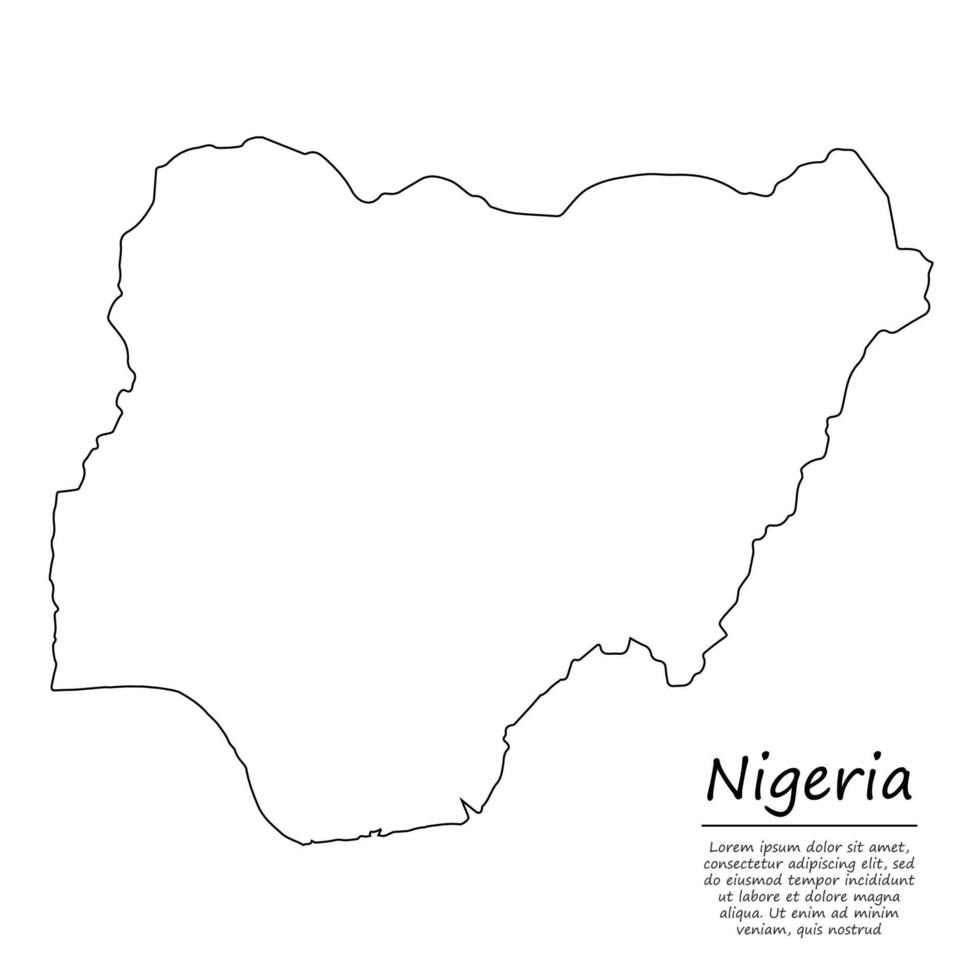 Simple outline map of Nigeria, in sketch line style vector