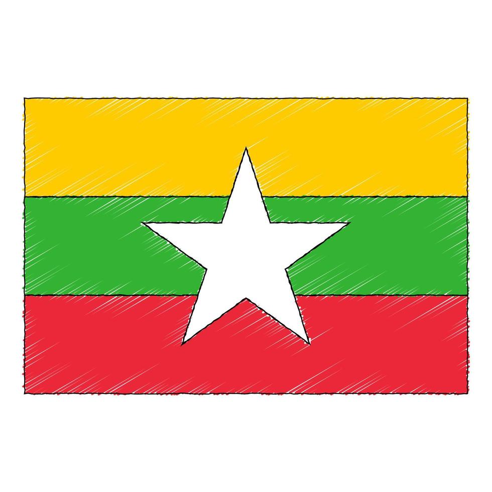 mano dibujado bosquejo bandera de myanmar. garabatear estilo icono vector