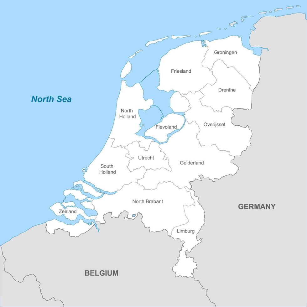 político mapa de Países Bajos con fronteras con fronteras de región vector
