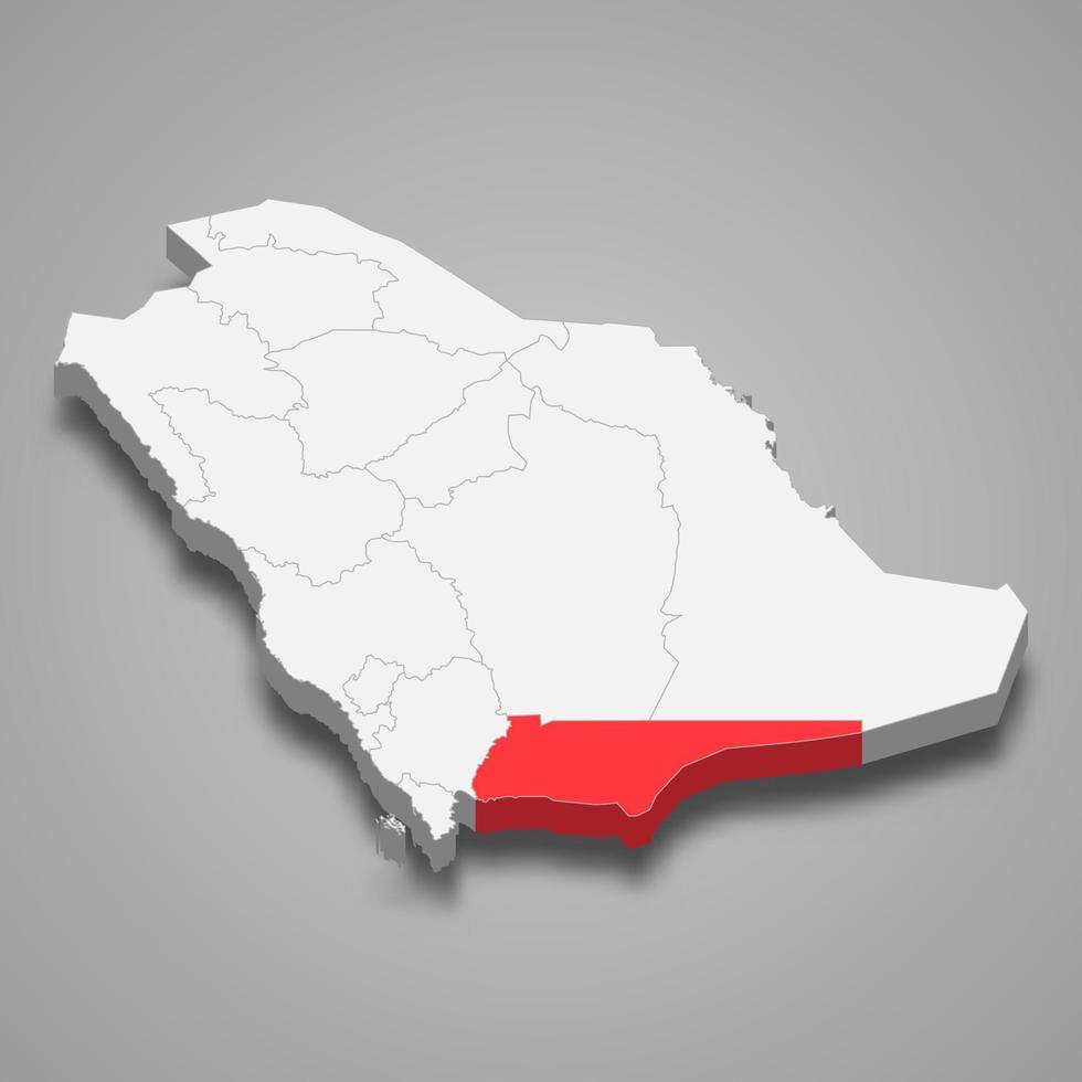 Najran region location within Saudi Arabia 3d map vector