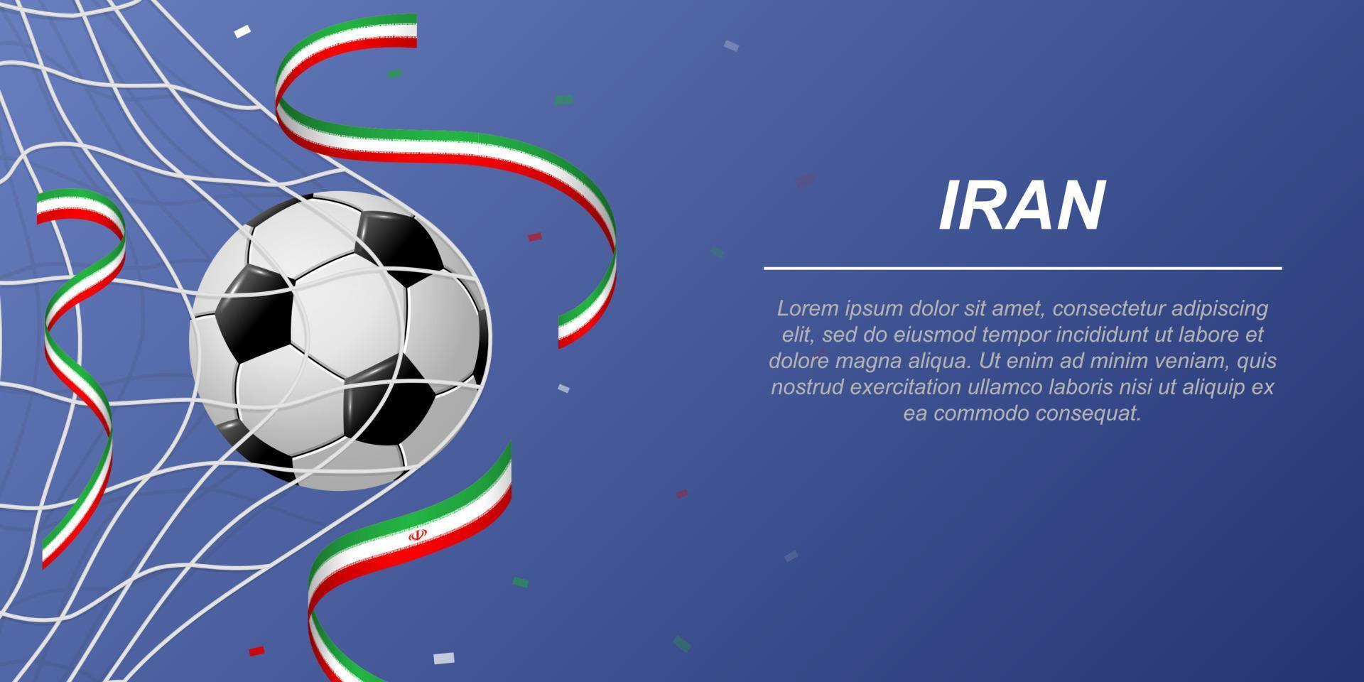 Soccer background with flying ribbons in colors of the flag of Iran vector