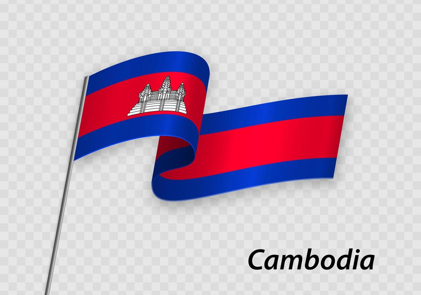 Waving flag of Cambodia on flagpole. Template for independence day vector