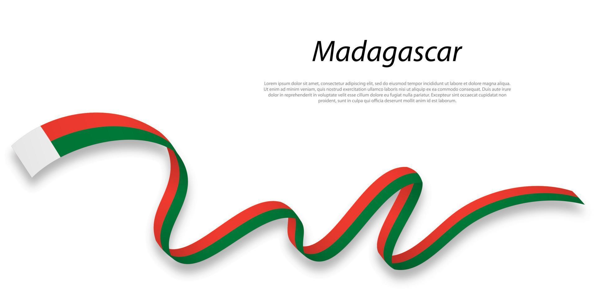 Waving ribbon or banner with flag of Madagascar . vector
