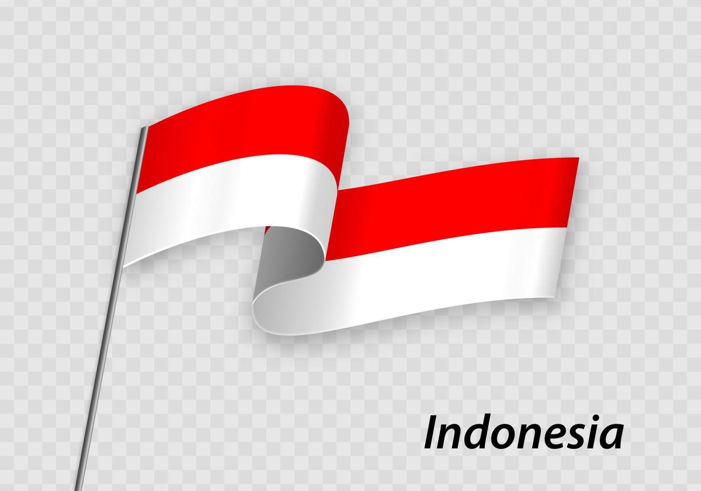 Waving flag of Indonesia on flagpole. Template for independence day vector