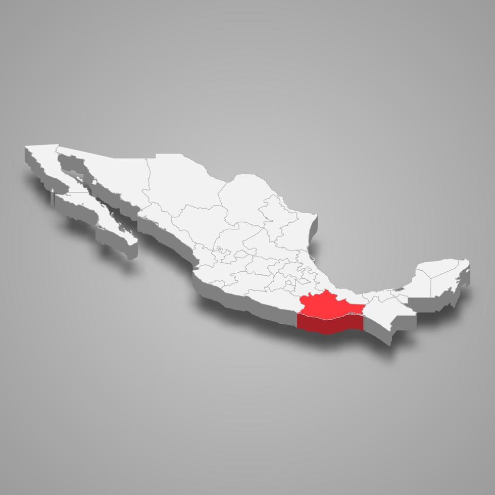 Oaxaca region location within Mexico 3d map vector