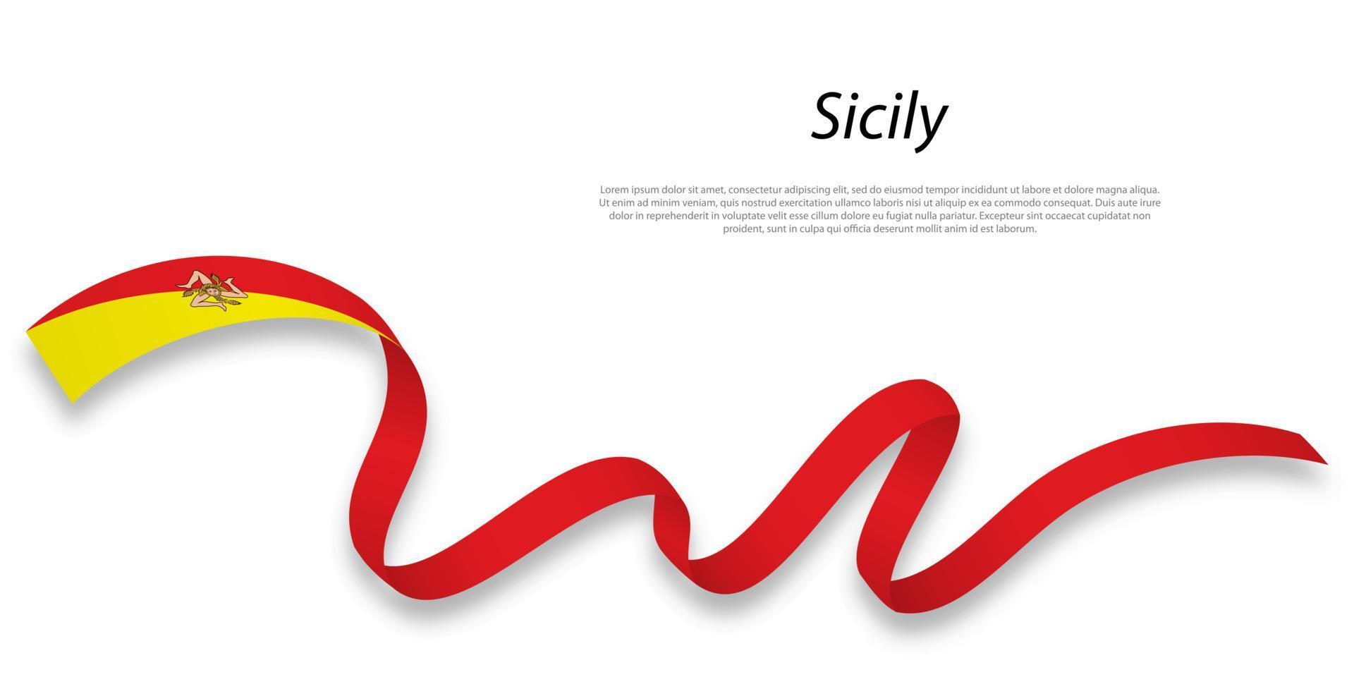 Waving ribbon or stripe with flag of Sicily vector