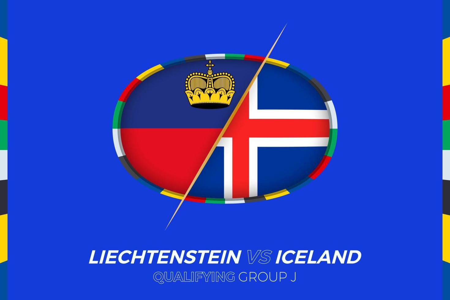 Liechtenstein vs Iceland icon for European football tournament qualification, group J. vector