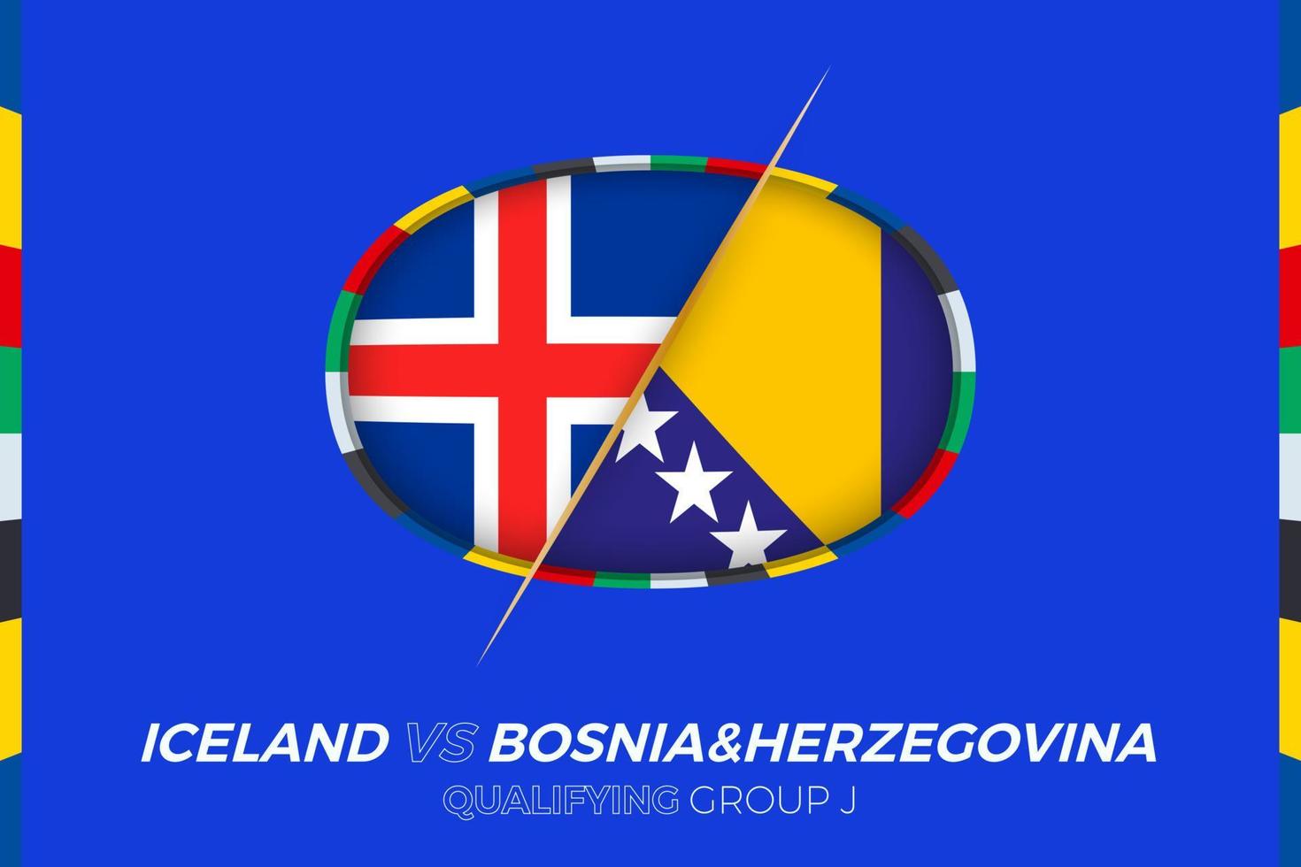 Iceland vs Bosnia and Herzegovina icon for European football tournament qualification, group J. vector