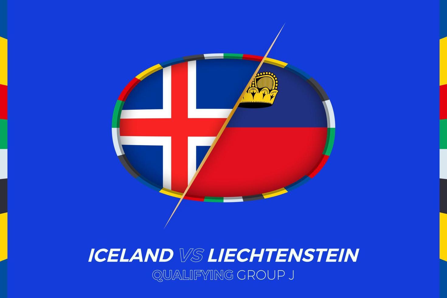 Iceland vs Liechtenstein icon for European football tournament qualification, group J. vector