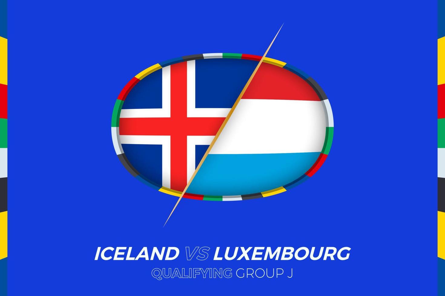 Iceland vs Luxembourg icon for European football tournament qualification, group J. vector