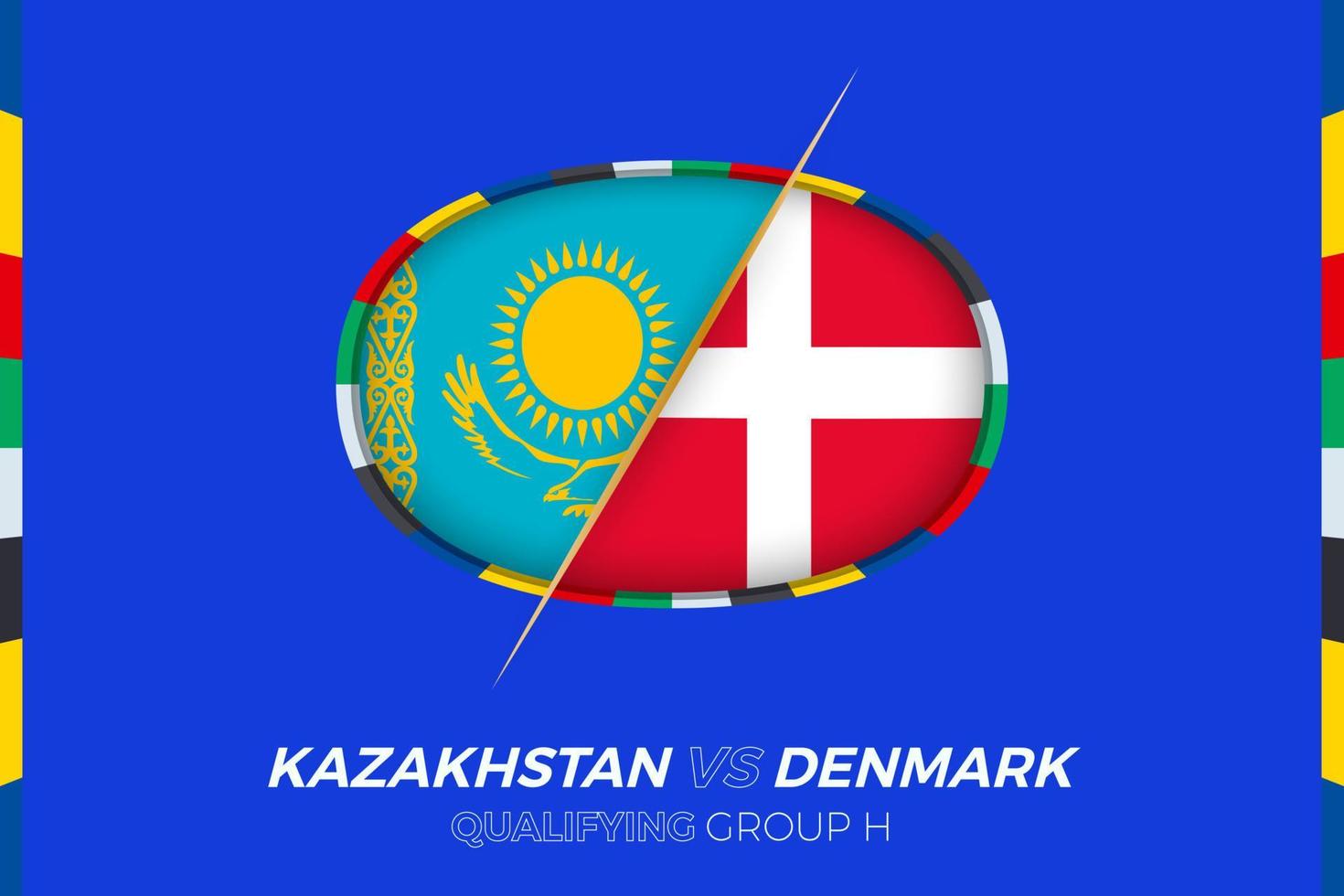 Kazakhstan vs Denmark icon for European football tournament qualification, group H. vector