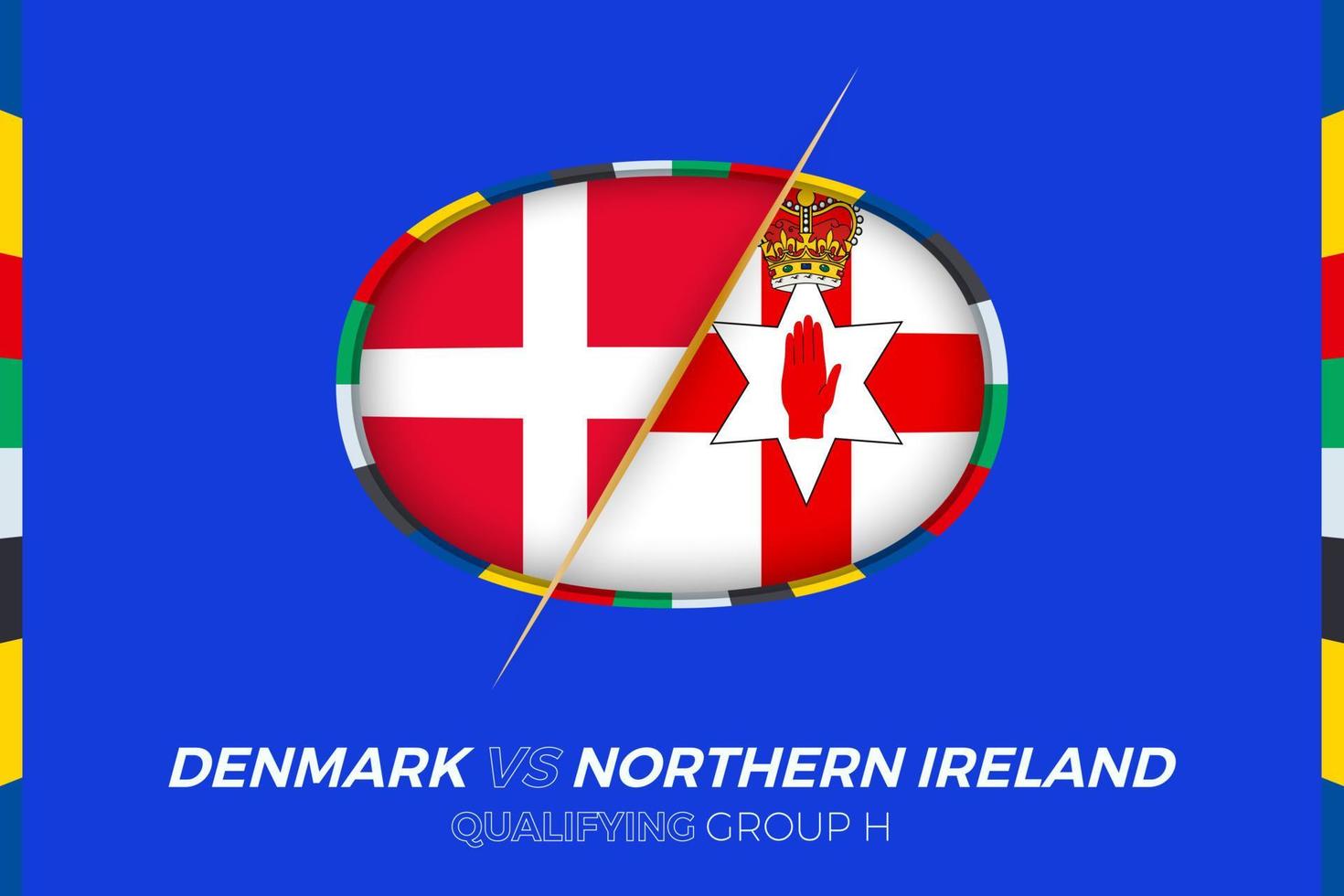 Denmark vs Northern Ireland icon for European football tournament qualification, group H. vector