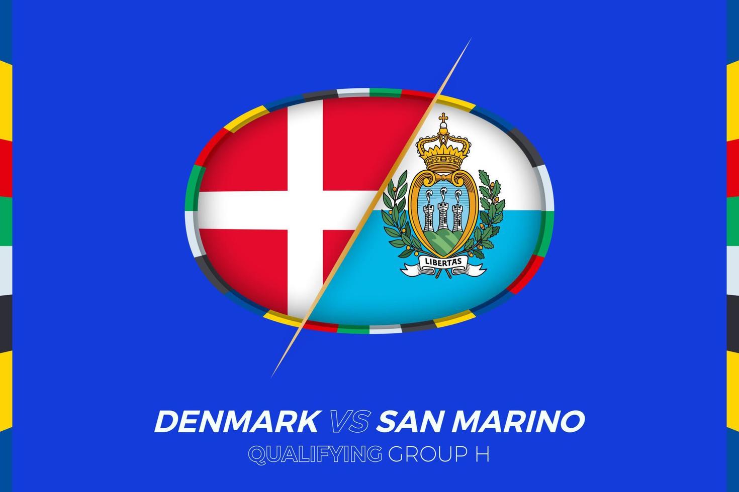 Dinamarca vs san marino icono para europeo fútbol americano torneo calificación, grupo H. vector
