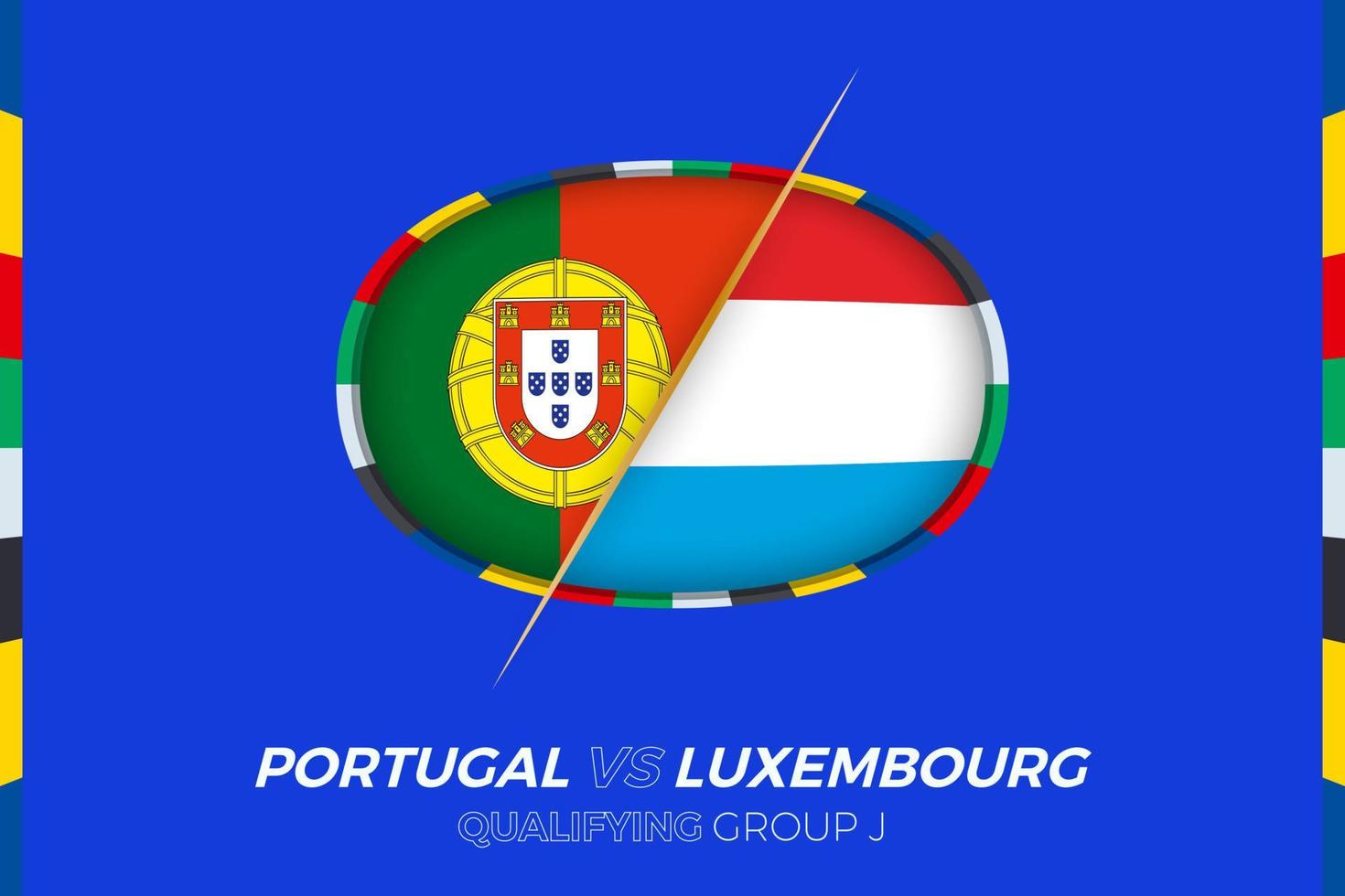 Portugal vs Luxembourg icon for European football tournament qualification, group J. vector