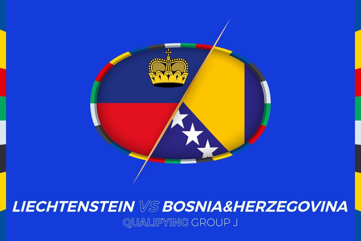 Liechtenstein vs Bosnia and Herzegovina icon for European football tournament qualification, group J. vector