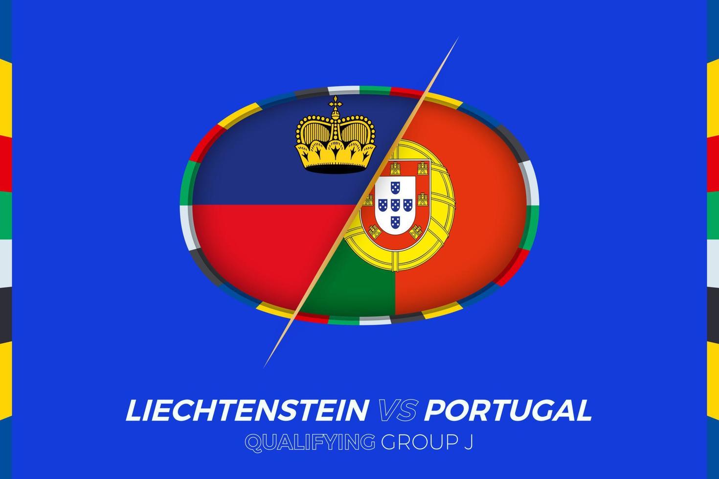 Liechtenstein vs Portugal icon for European football tournament qualification, group J. vector