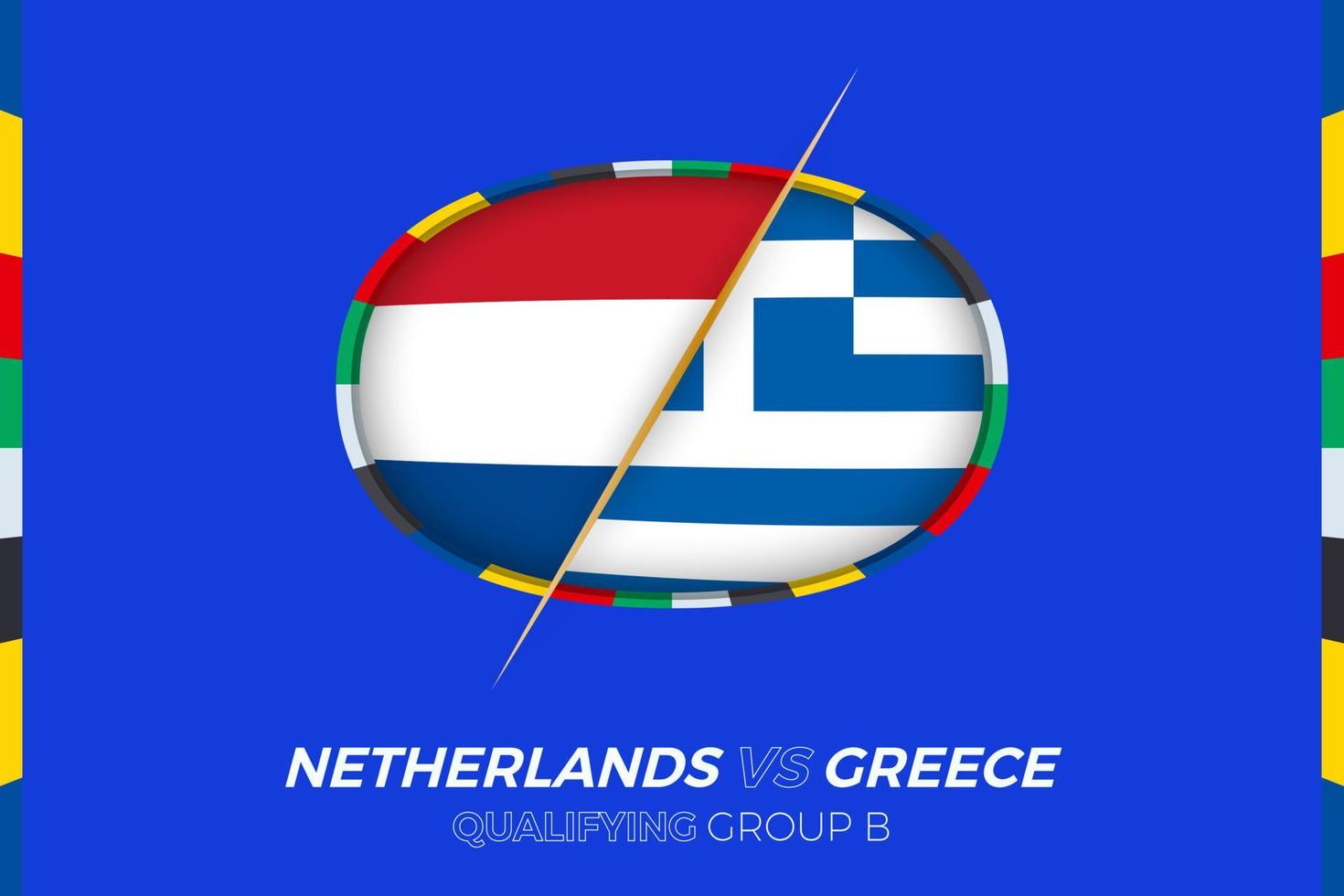 Netherlands vs Greece icon for European football tournament qualification, group B. vector