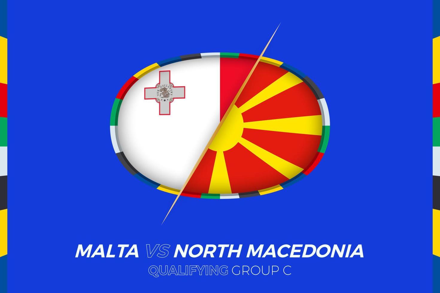 Malta vs North Macedonia icon for European football tournament qualification, group C. vector