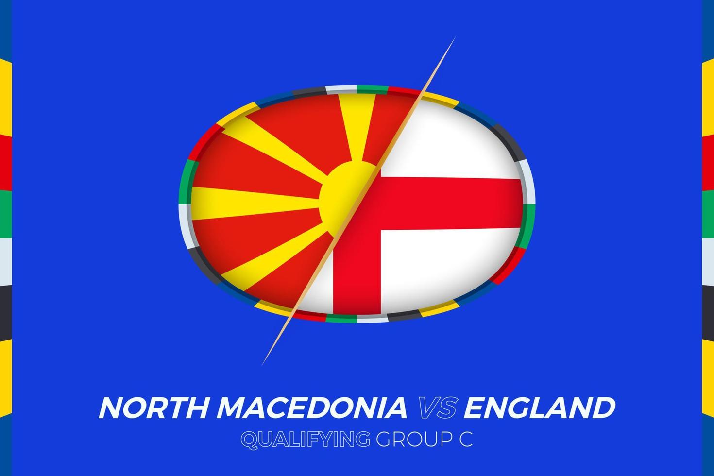 North Macedonia vs England icon for European football tournament qualification, group C. vector