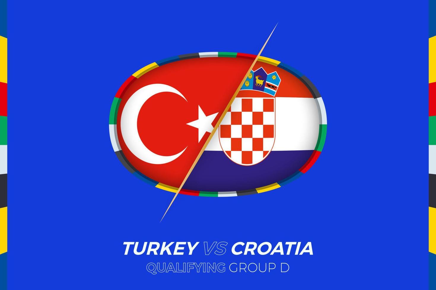Turkey vs Croatia icon for European football tournament qualification, group D. vector