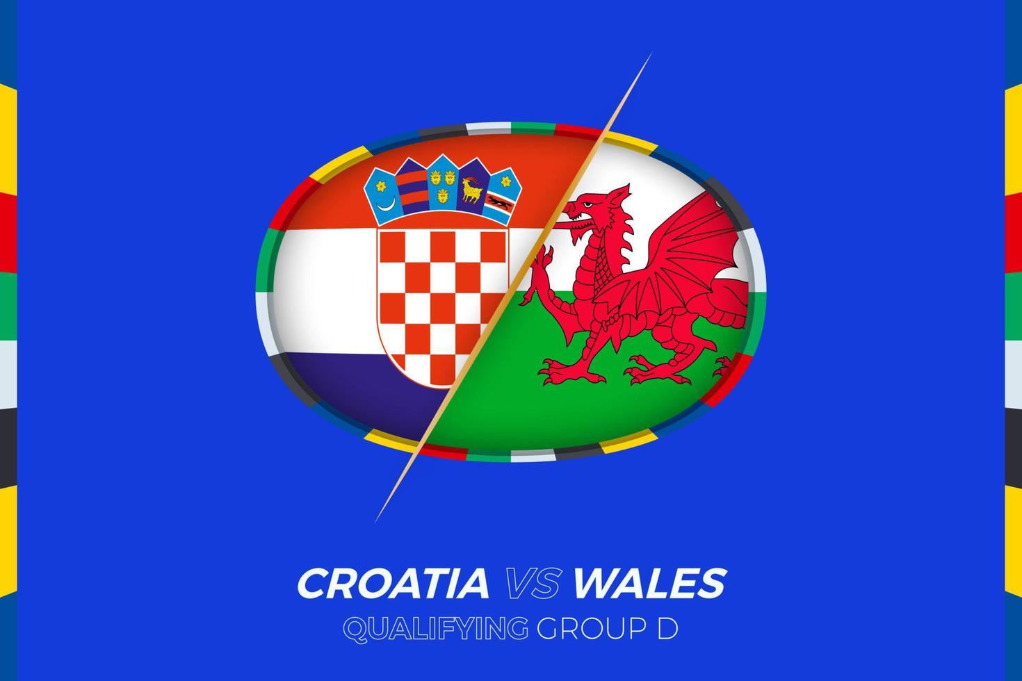 Croatia vs Wales icon for European football tournament qualification, group D. vector