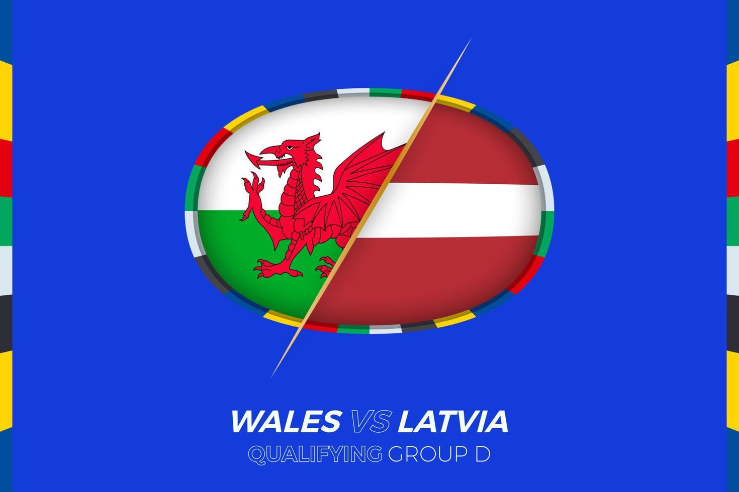 Wales vs Latvia icon for European football tournament qualification, group D. vector