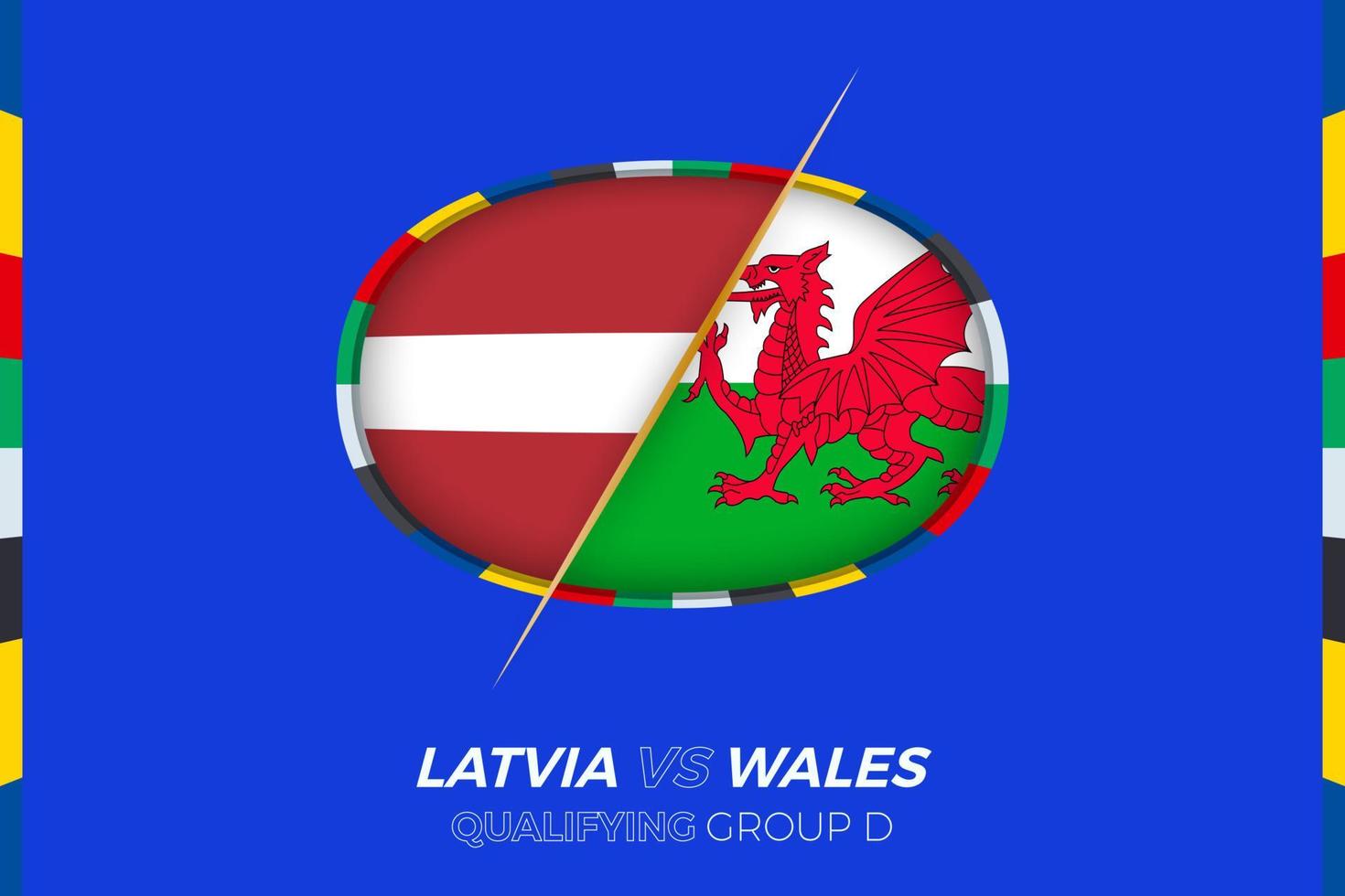 Latvia vs Wales icon for European football tournament qualification, group D. vector