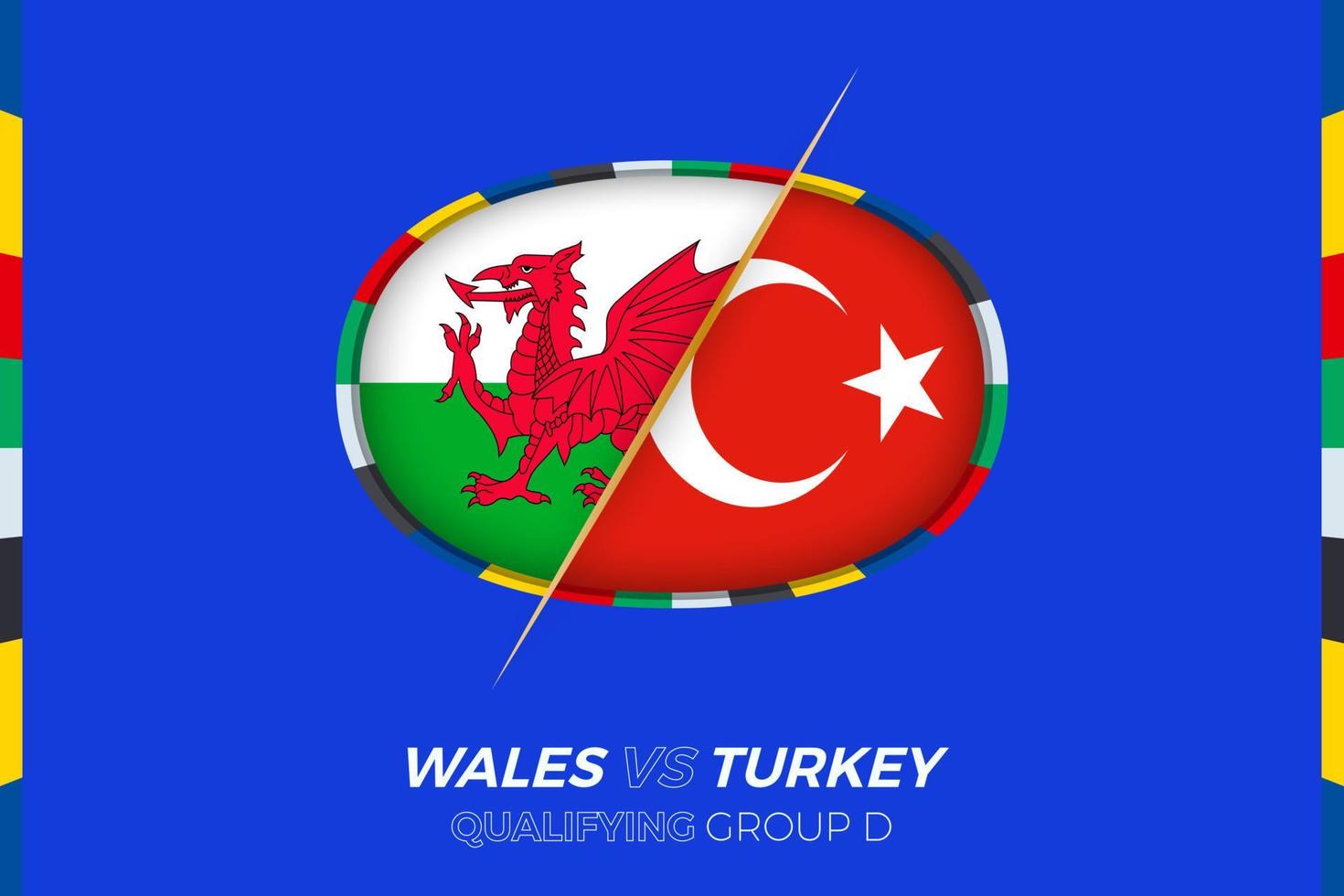 Wales vs Turkey icon for European football tournament qualification, group D. vector