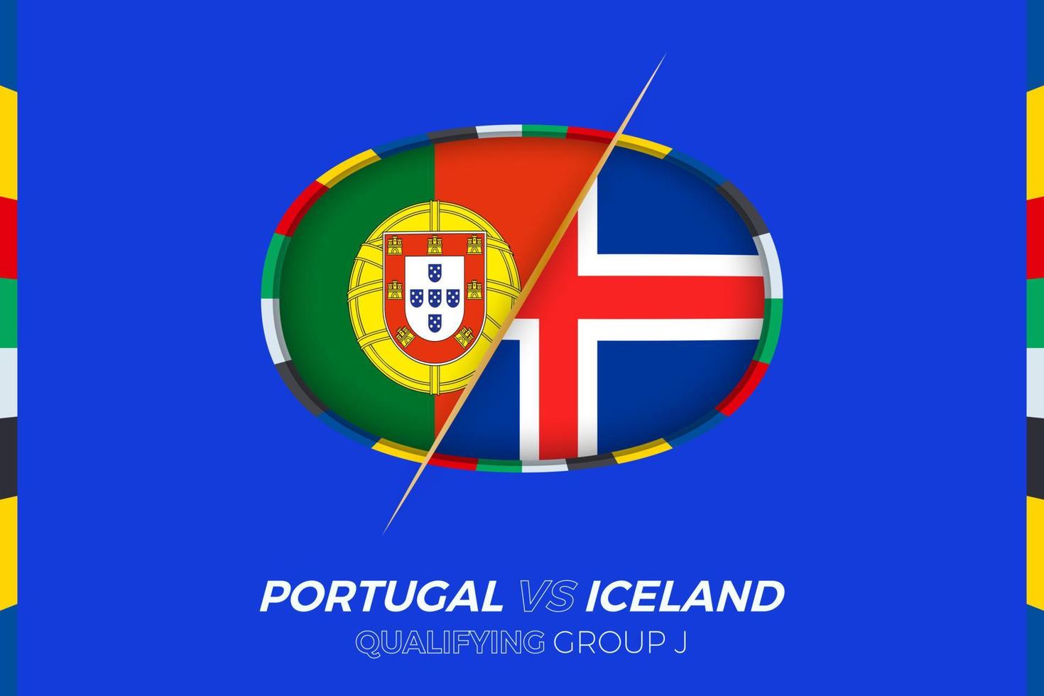 Portugal vs Iceland icon for European football tournament qualification, group J. vector