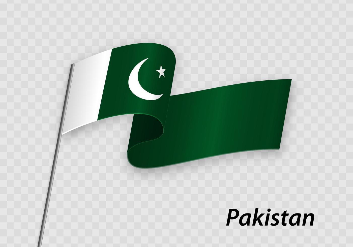 Waving flag of Pakistan on flagpole. Template for independence day vector