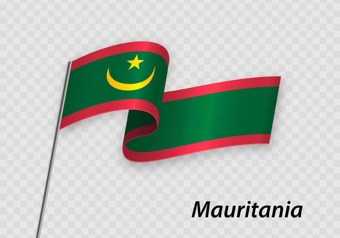 Waving flag of Mauritania on flagpole. Template for independence day vector