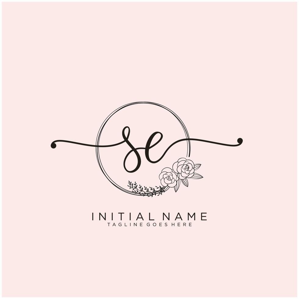 Initial SE feminine logo collections template. handwriting logo of initial signature, wedding, fashion, jewerly, boutique, floral and botanical with creative template for any company or business. vector