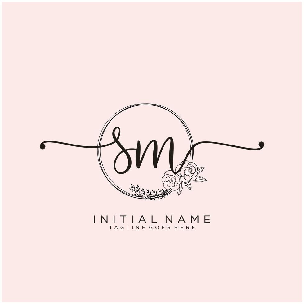 Initial SM feminine logo collections template. handwriting logo of initial signature, wedding, fashion, jewerly, boutique, floral and botanical with creative template for any company or business. vector