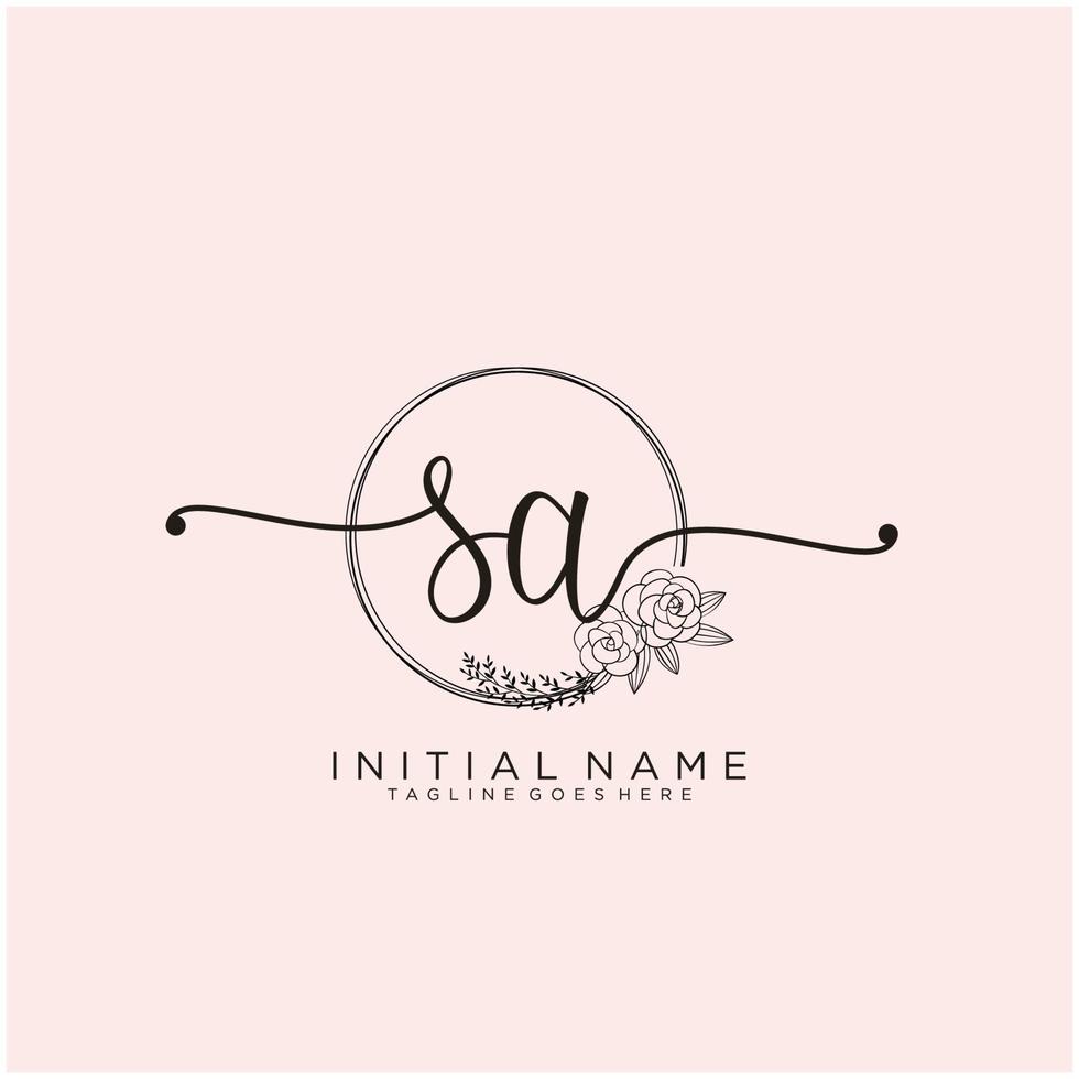 Initial SA feminine logo collections template. handwriting logo of initial signature, wedding, fashion, jewerly, boutique, floral and botanical with creative template for any company or business. vector