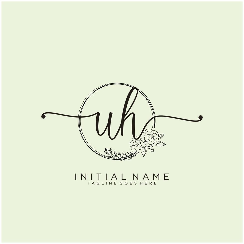 Initial UH feminine logo collections template. handwriting logo of initial signature, wedding, fashion, jewerly, boutique, floral and botanical with creative template for any company or business. vector