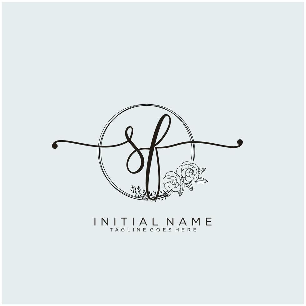 Initial SF feminine logo collections template. handwriting logo of initial signature, wedding, fashion, jewerly, boutique, floral and botanical with creative template for any company or business. vector