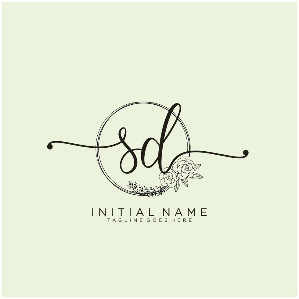 Initial SD feminine logo collections template. handwriting logo of initial signature, wedding, fashion, jewerly, boutique, floral and botanical with creative template for any company or business. vector