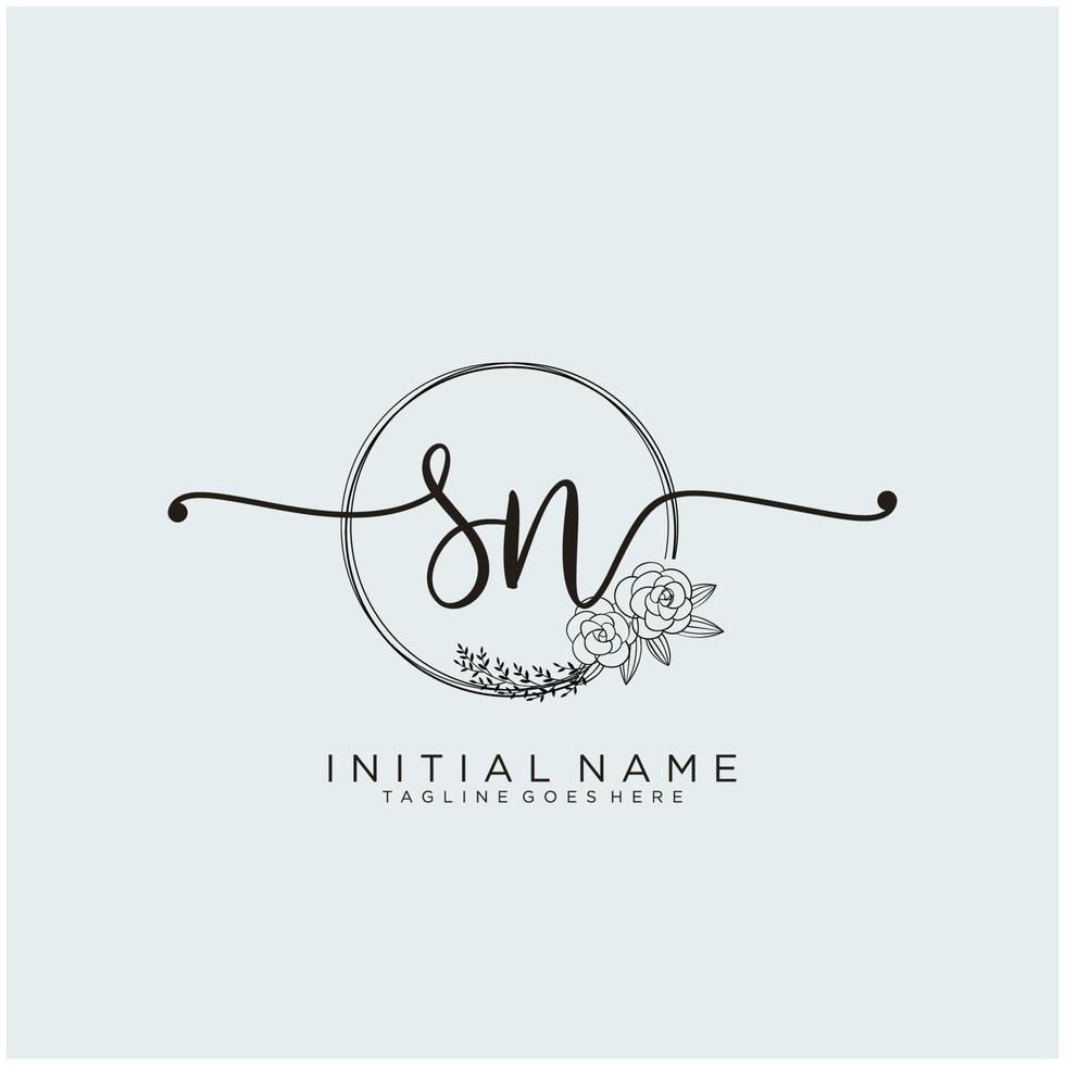 Initial SN feminine logo collections template. handwriting logo of initial signature, wedding, fashion, jewerly, boutique, floral and botanical with creative template for any company or business. vector